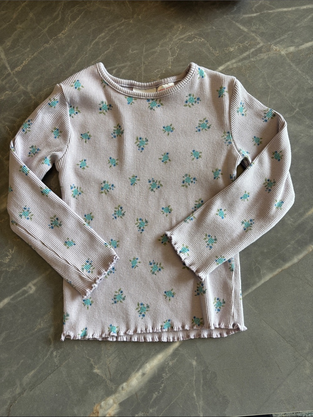 Zara Light Purple Ribbed Long-Sleeve Top with Teal Floral Print